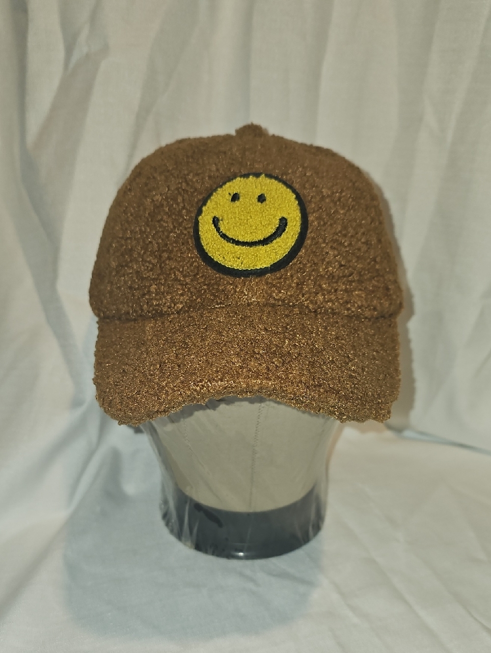 Wonder Nation Boys Faux Shearling Baseball Hat with Smiley Patch, Brown OSFM New